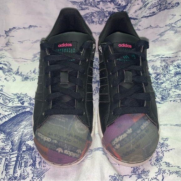Adidas Superstar Originals Black Multi Logo Translucent Toebox GX2716 sz 5 1/2 - Picture 2 of 9